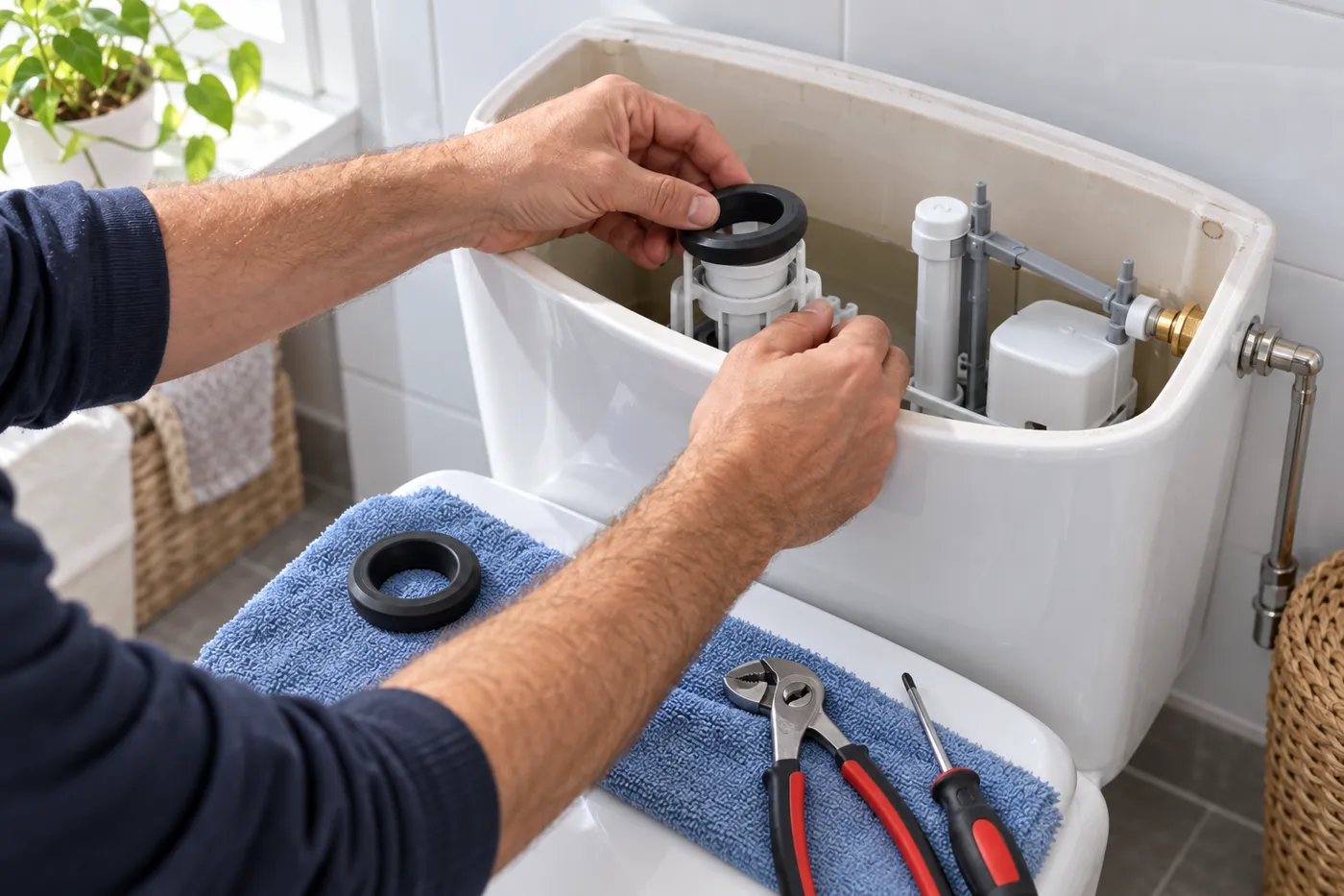 Remplacement du joint de clapet dans le réservoir d'un WC qui coule en permanence